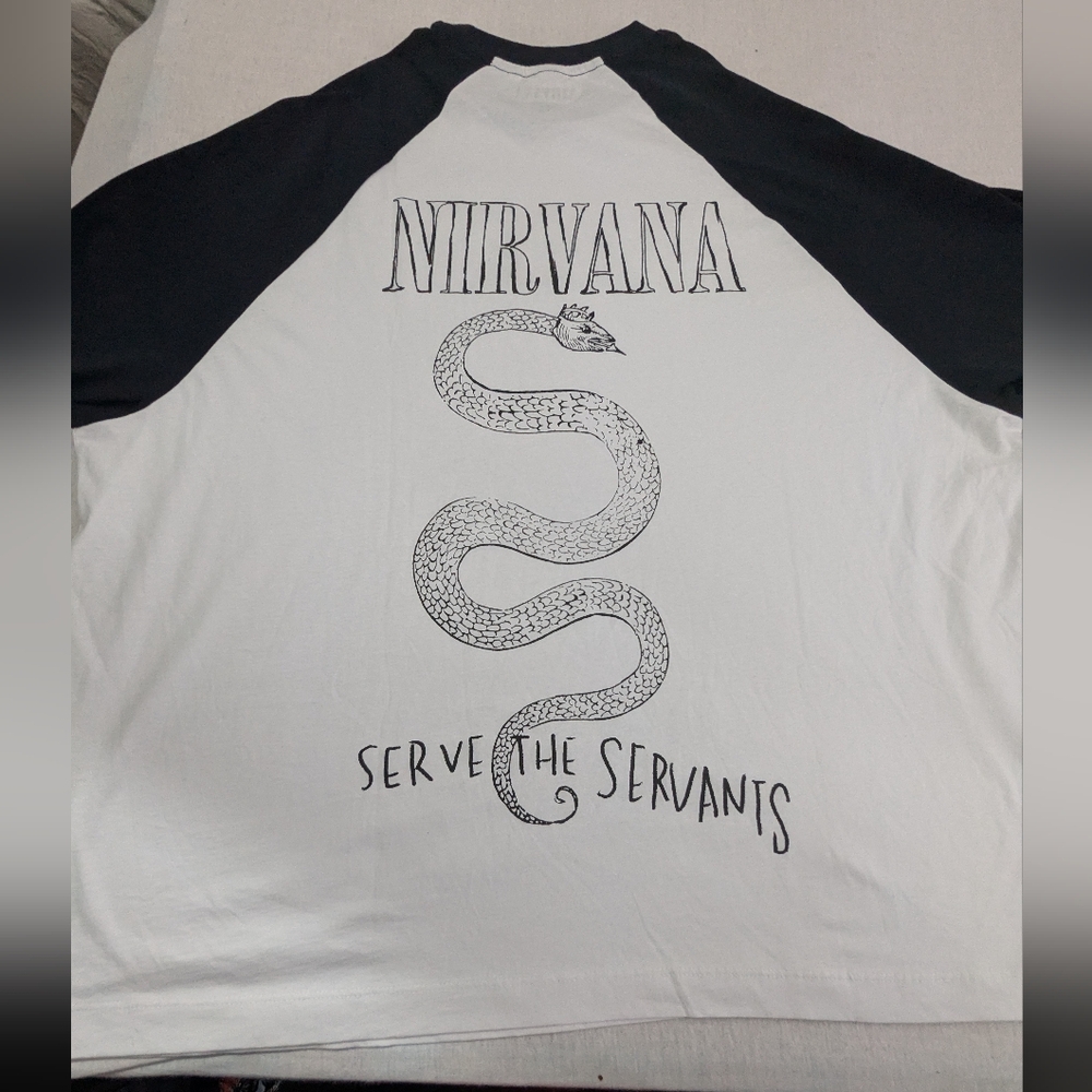 Nirvana Serve The Servants Serpent Off White Tee Black Jersey Sleeves XL